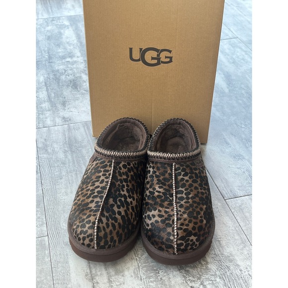 UGG Shoes - UGG Tasman Caspian Leopard Print Calf Hair Slippers Brown 1158350 Womens 11